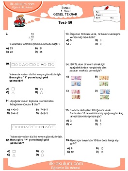 ilkokul 1. Sınıf Genel Tekrar Testleri 